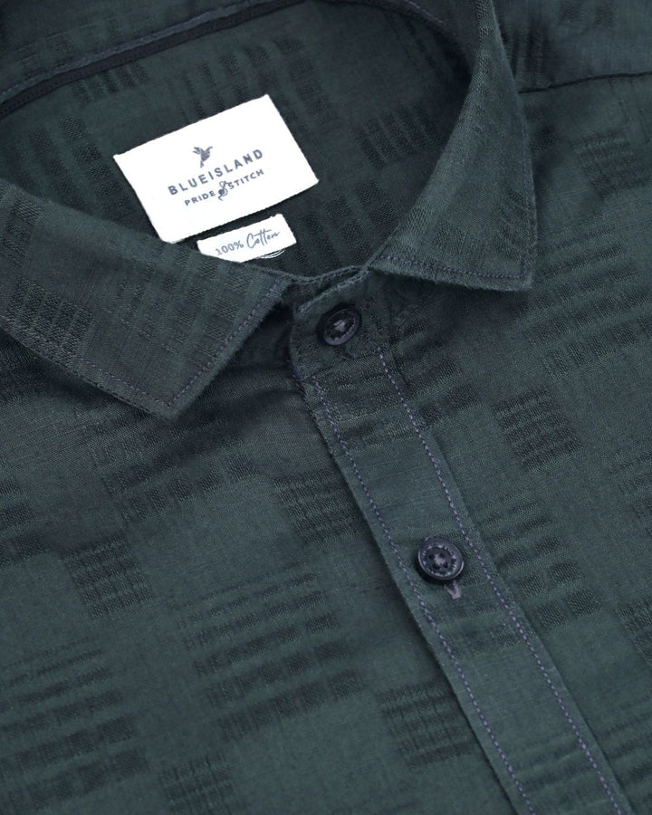 Bottle Green Self Pattern Print -Full-Stain Proof