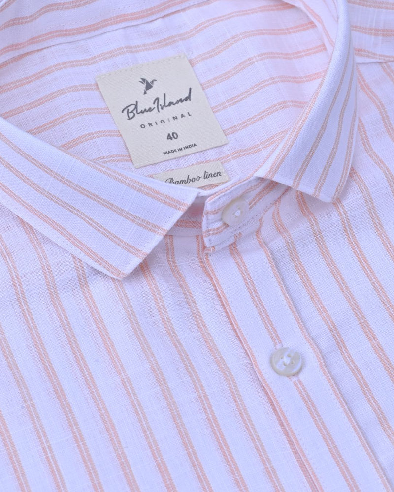 White & Orange Double Line Stripes -Full-Bamboo Linen