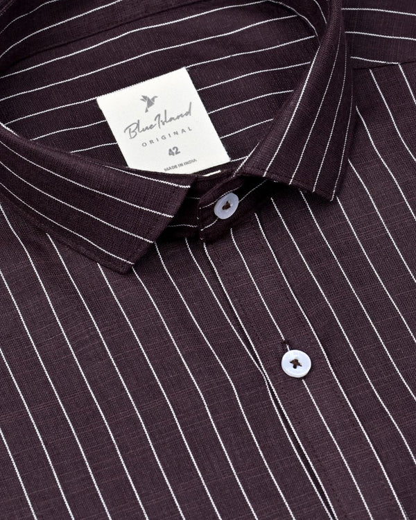Choco Brown Vertical Stripes -Full-Bamboo Linen