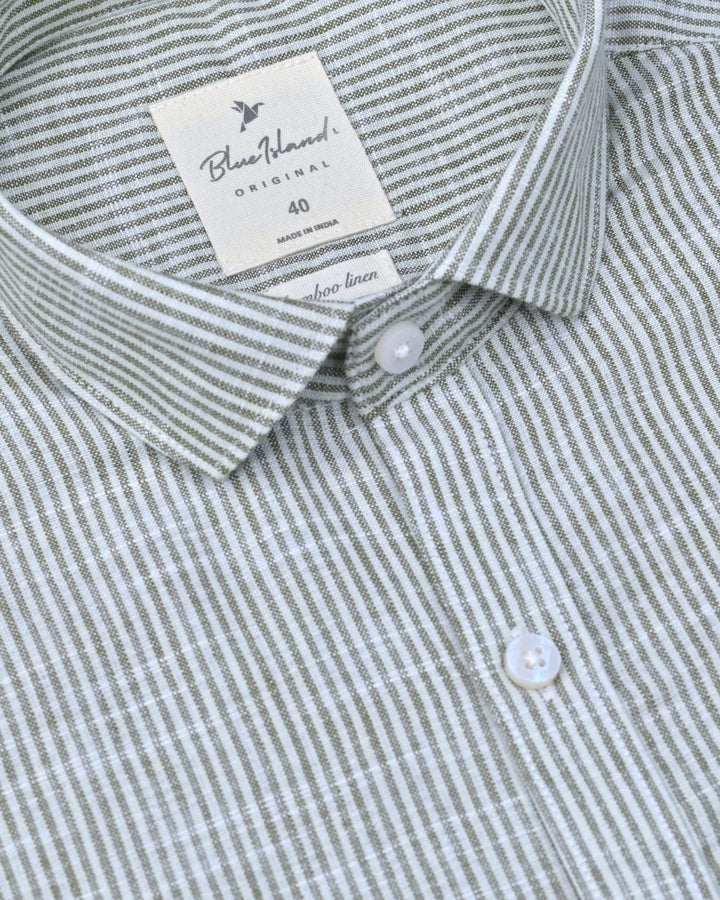 Green Fine Stripes -Full-Bamboo Linen