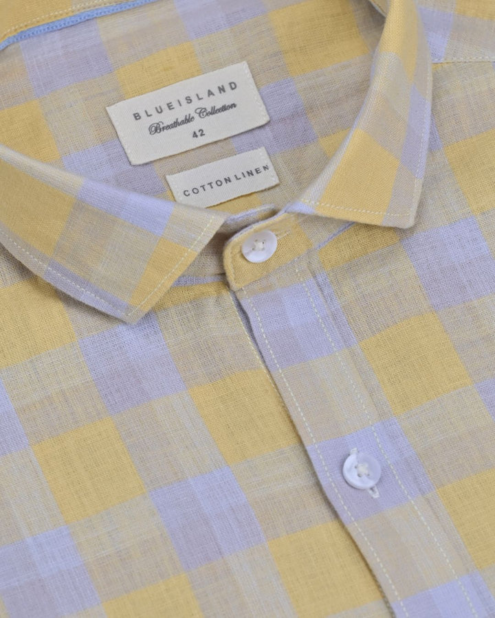 Multi Yellow & Grey Box Checks -Full-Cotton Linen Shirt