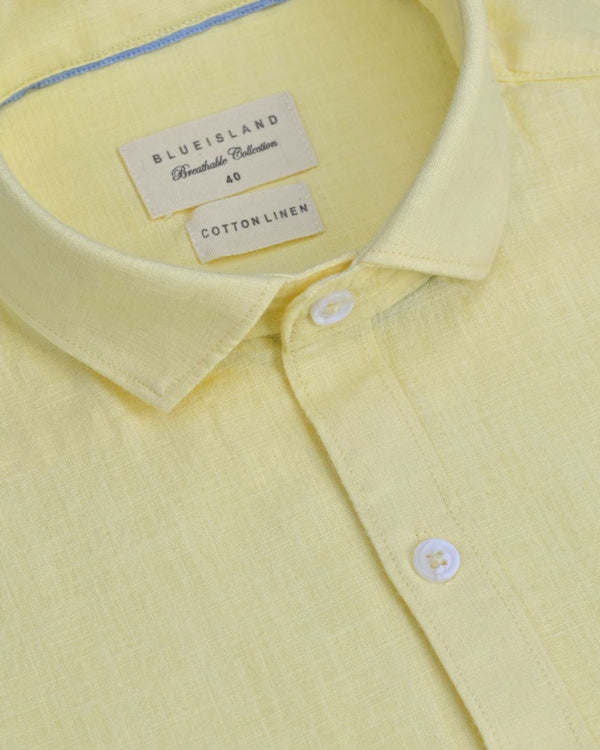 Cool Yellow Solid-Full-Cotton Linen Shirt