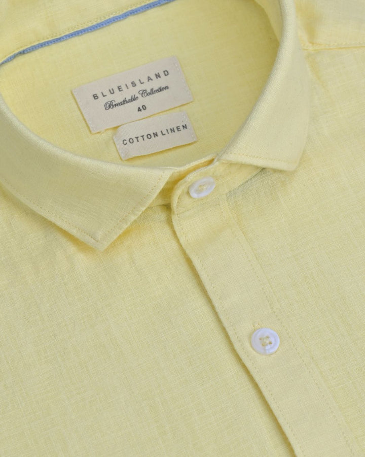 Cool Yellow Solid-Full-Cotton Linen Shirt