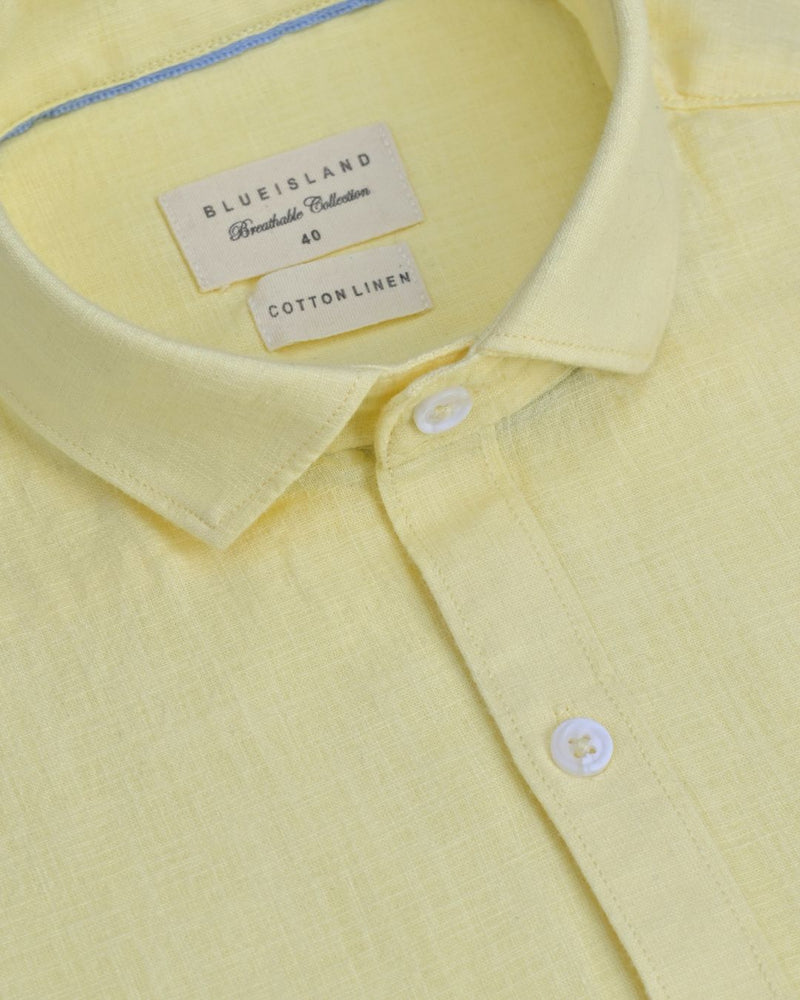 Cool Yellow Solid-Full-Cotton Linen Shirt