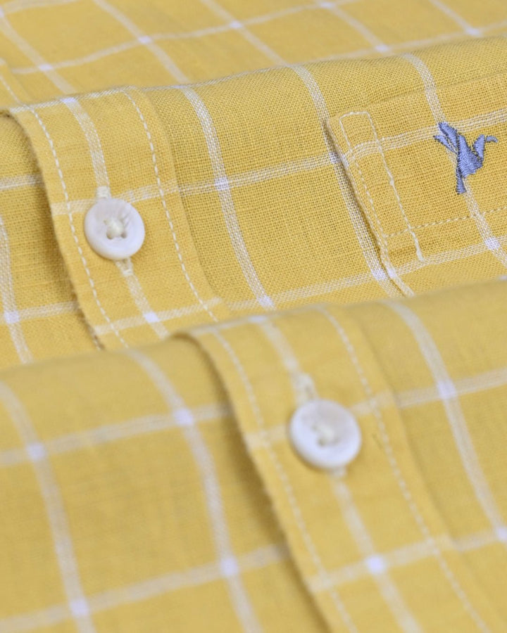 Bright Yellow & White Checks -Full-Cotton Linen Shirt
