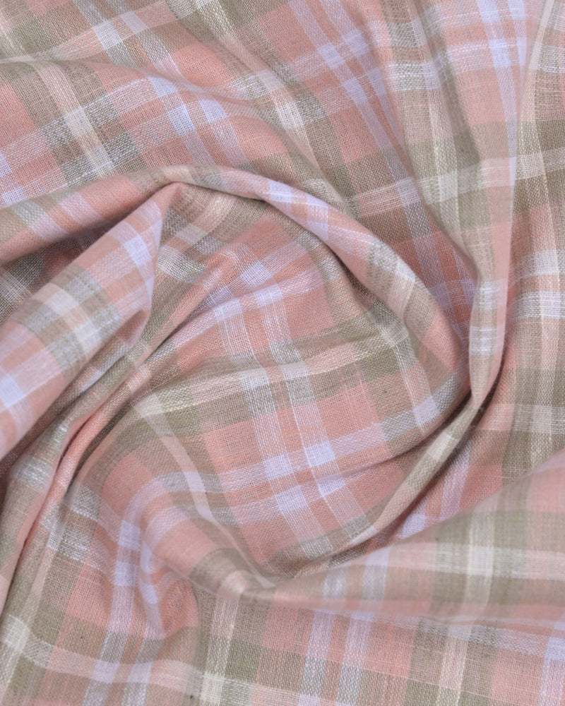 Khaki & Orange Multi Checks -Full-Bamboo Linen