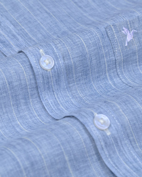 Blue Thin Stripes -Full-Bamboo Linen