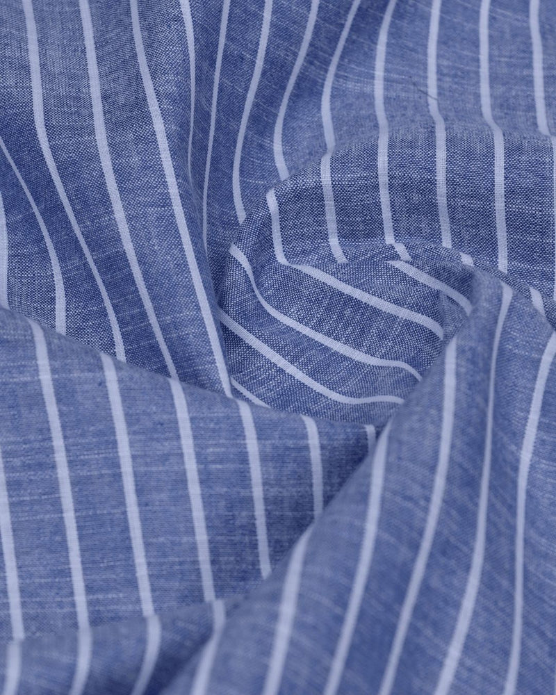 Denim Blue & White Stripes -Full-Bamboo Linen