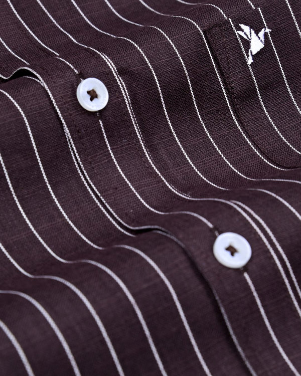 Choco Brown Vertical Stripes -Full-Bamboo Linen