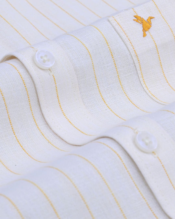 Musky White & Orange Dotted Line Stripes -Full-Bamboo Linen