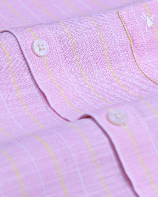 Pink Double Colour Line Stripes -Full-Bamboo Linen
