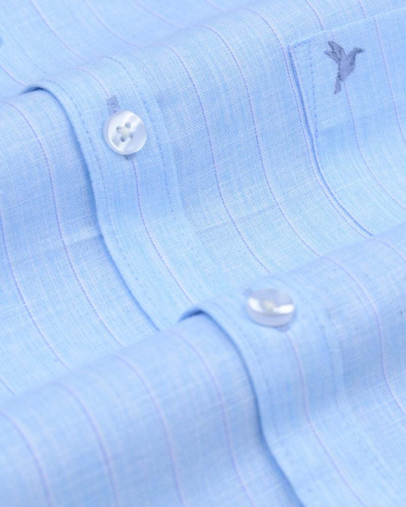 Blue & White Dotted Line Stripes -Full-Bamboo Linen