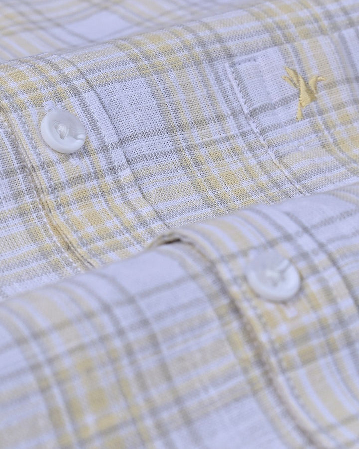 Soft Orange & White Checks -Full-Cotton Linen Shirt
