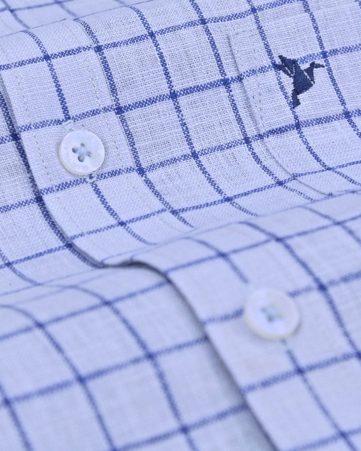 Silver Grey & Navy Square Checks -Full-Bamboo Linen