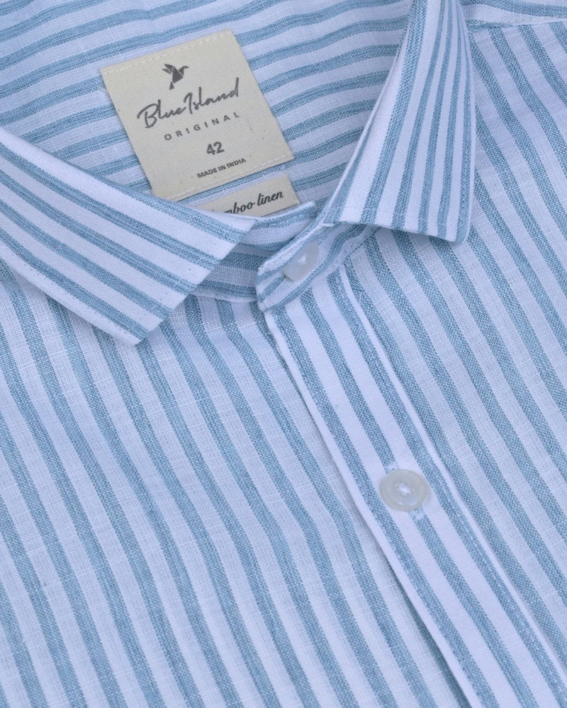 Green & White Linear Stripes -Full-Bamboo Linen