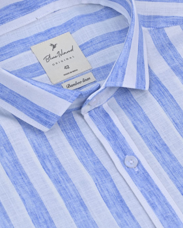 Sky Blue Broad Stripes -Full-Bamboo Linen