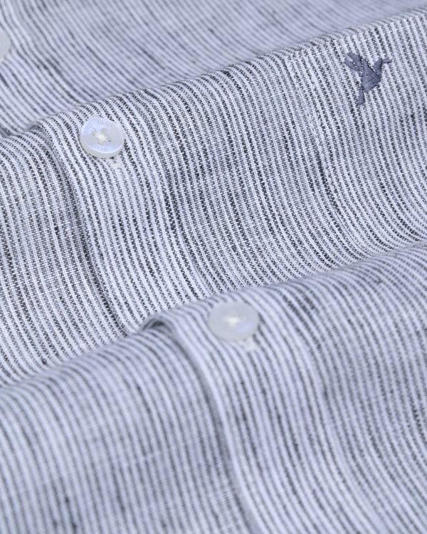 Silver Grid Stripes -Full-Bamboo Linen