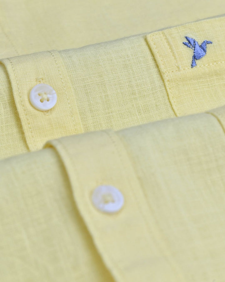 Cool Yellow Solid-Full-Cotton Linen Shirt