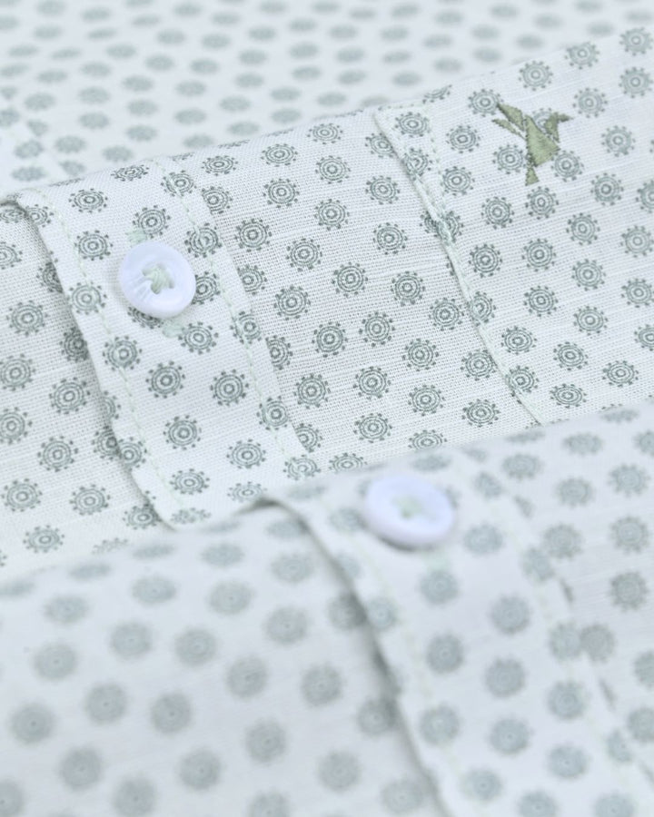 Beige Chakra Print-Full-Cotton Linen Shirt