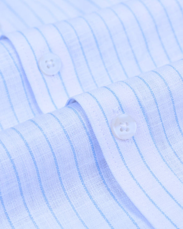 Cool Blue Mini Stripes -Full-Bamboo Linen