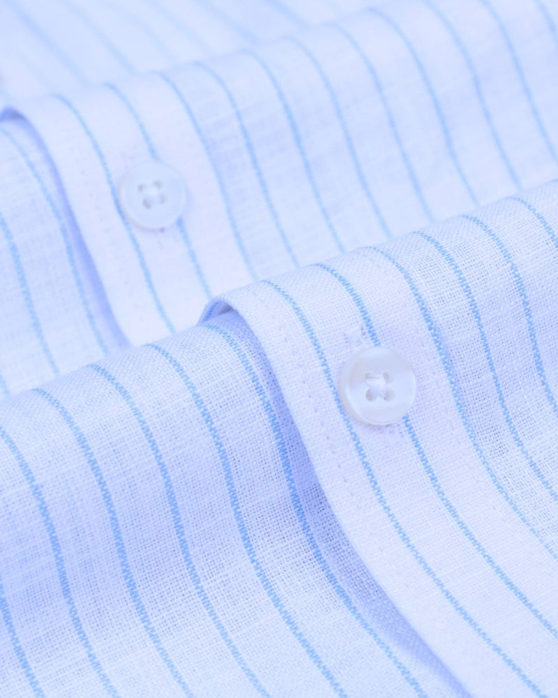 Cool Blue Mini Stripes -Full-Bamboo Linen
