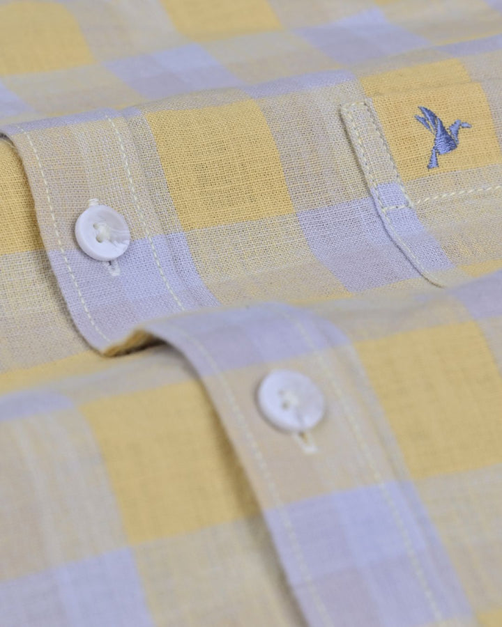 Multi Yellow & Grey Box Checks -Full-Cotton Linen Shirt