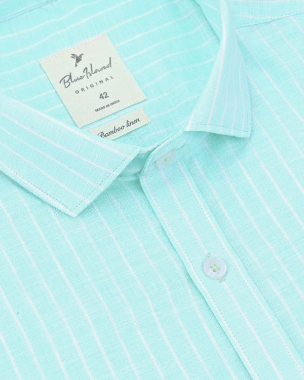 Mint Green & White Stripes -Full-Bamboo Linen