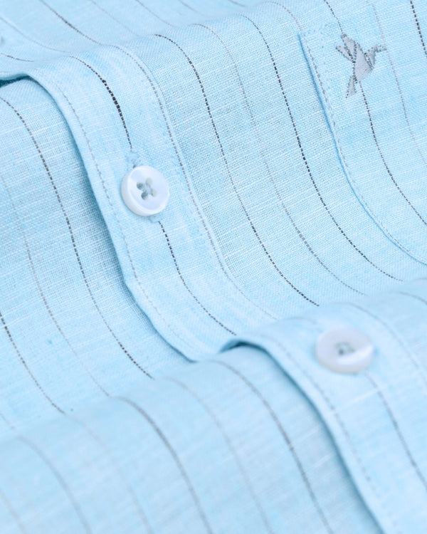 Blue & Black Dotted Line Stripes -Full-Bamboo Linen