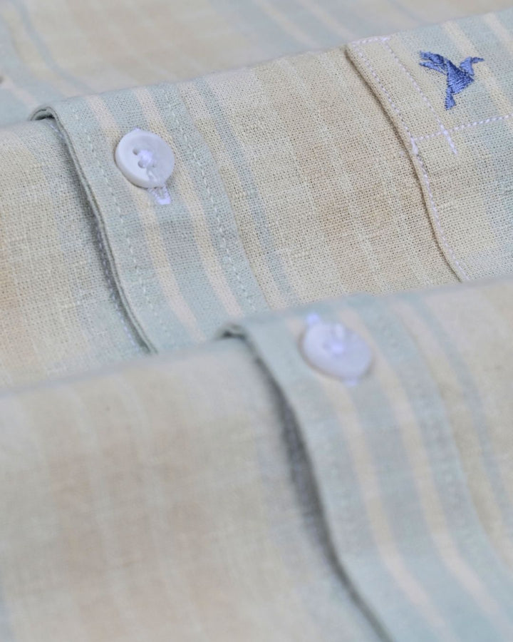 Faded Blue Stripes -Full-Cotton Linen Shirt