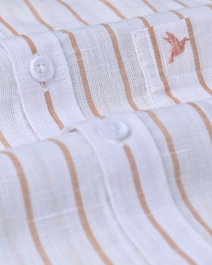 White & Orange Line Stripes-Full-Cotton Linen Shirt