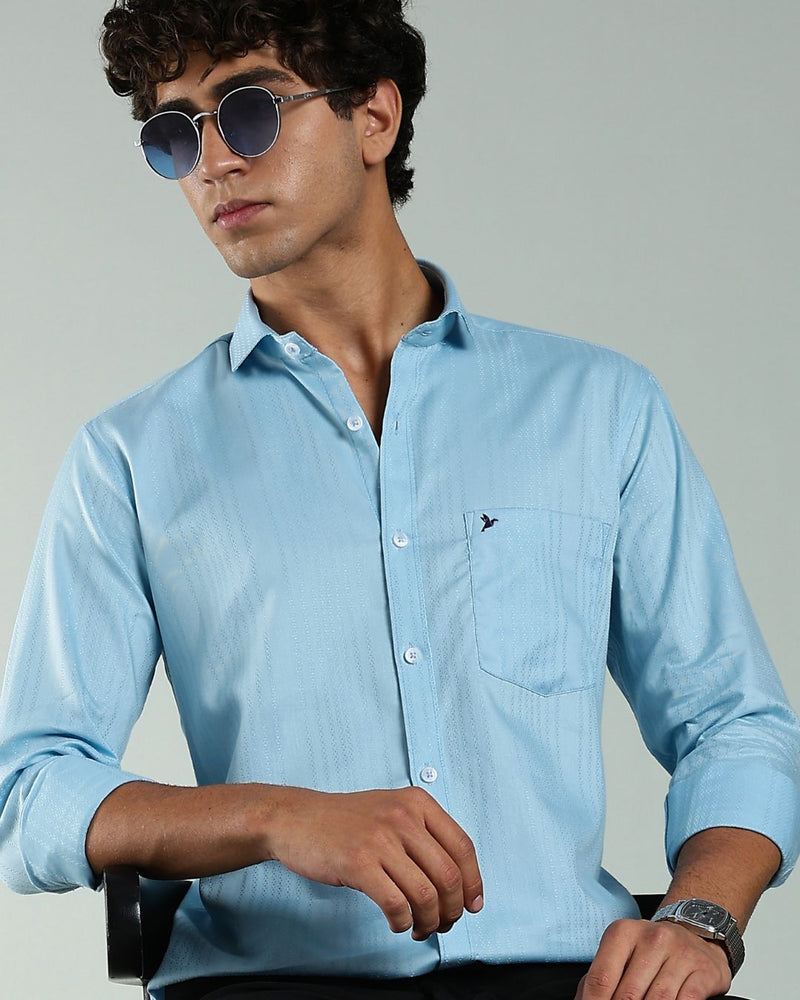 Sky Blue Self Design - Full-Stain Proof