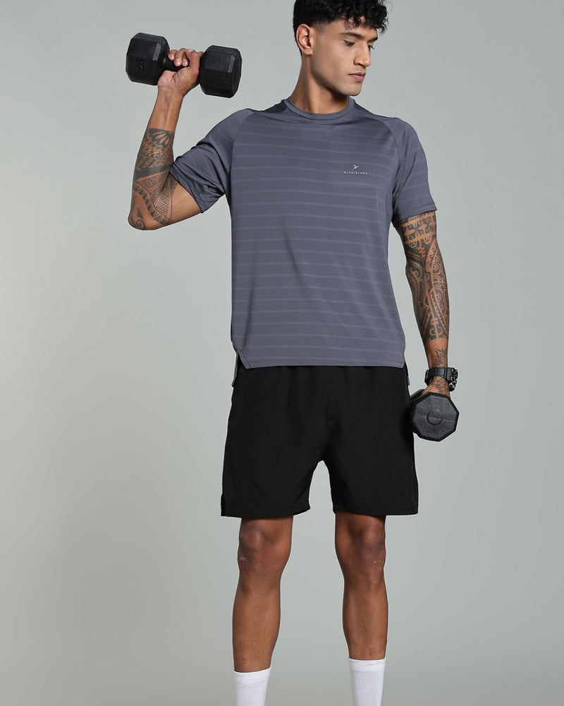 Ash Grey Horizontal Lines - Active wear Round neck Tshirt