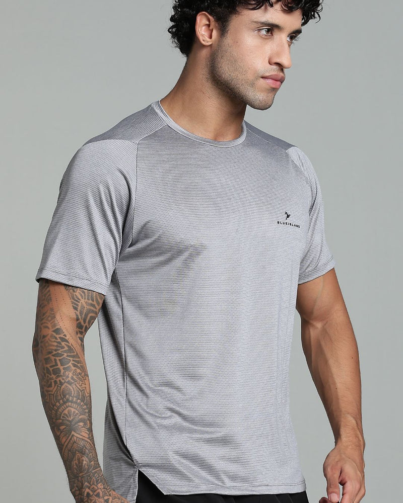 Lite Grey Dotted Lines - Active wear Round neck Tshirt