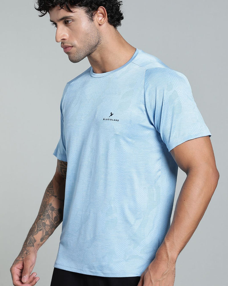 Sky Blue Dotted - Active wear Round neck Tshirt