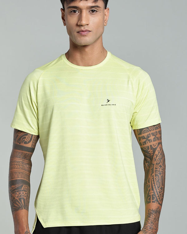 Yellow Horizontal Stripes - Active wear Round neck Tshirt