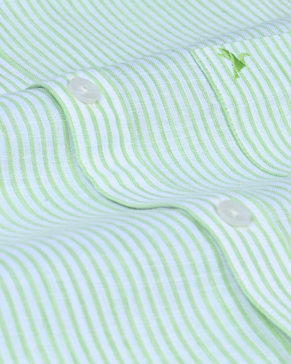 White & Green Mini Stripes -Full-Bamboo Linen