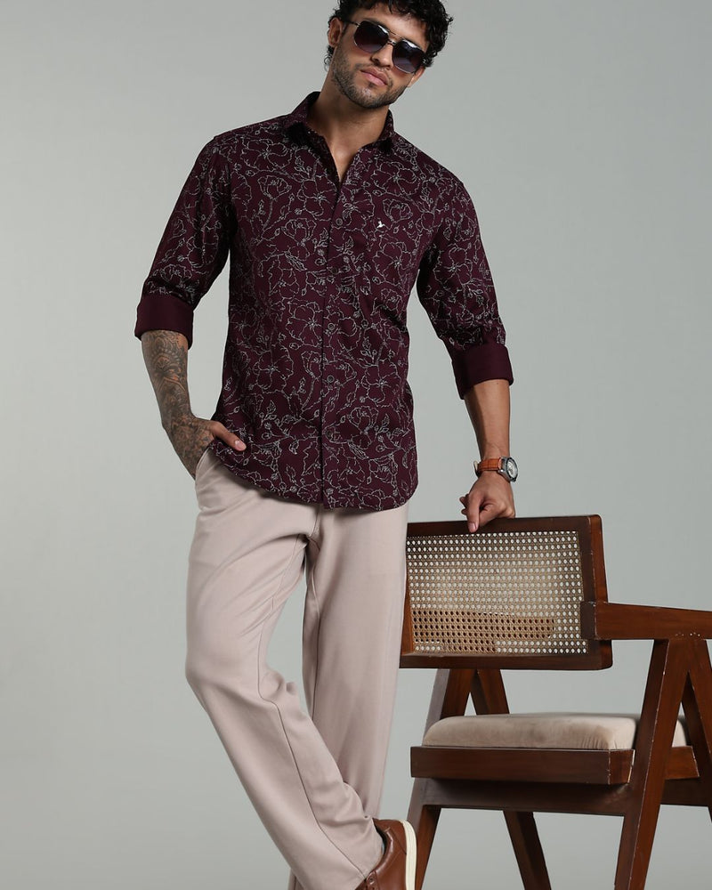 Dark Wine Flower Print-Full-Stain Proof