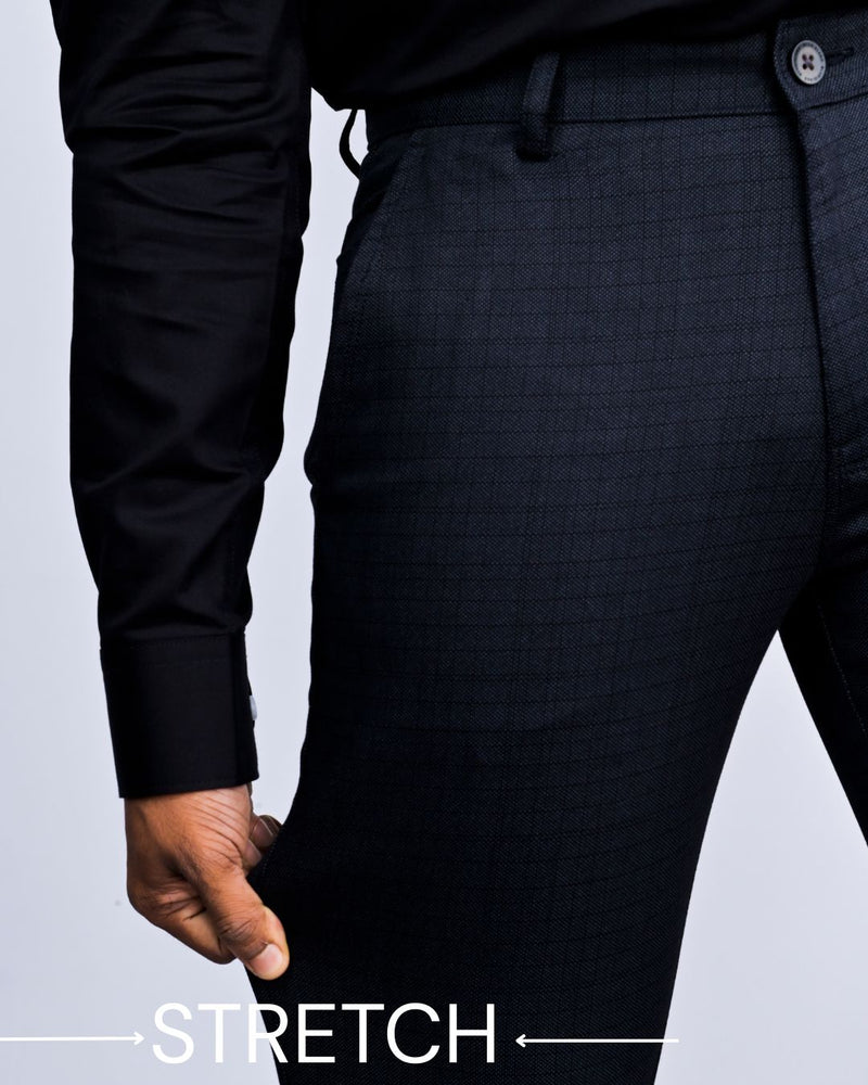 Black Grain Checked - 2 way stretch - COTTON PANT