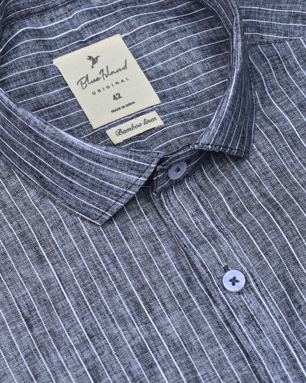 Black & White Mini Stripes -Full-Bamboo Linen