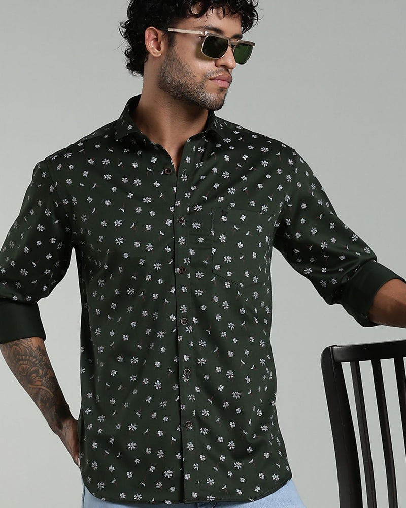 Dark Green Flower Print-Full-Stain Proof
