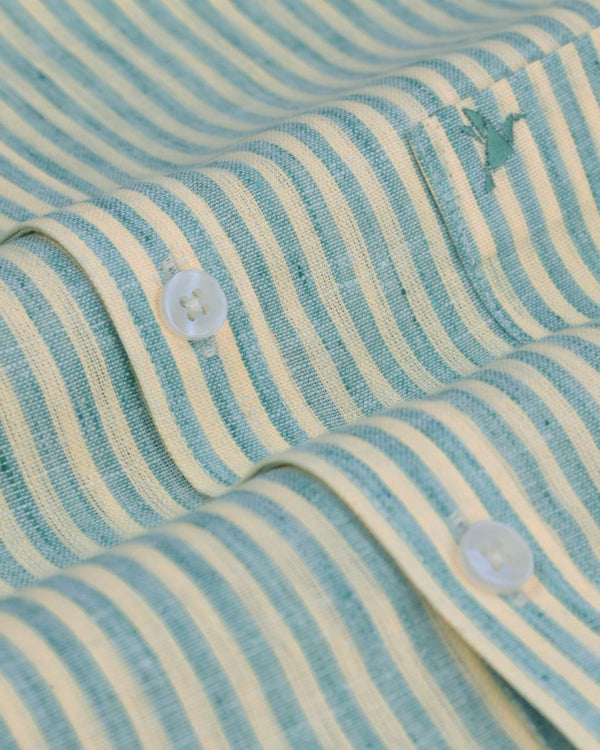 Candy Green & Yellow Stripes -Full-Bamboo Linen