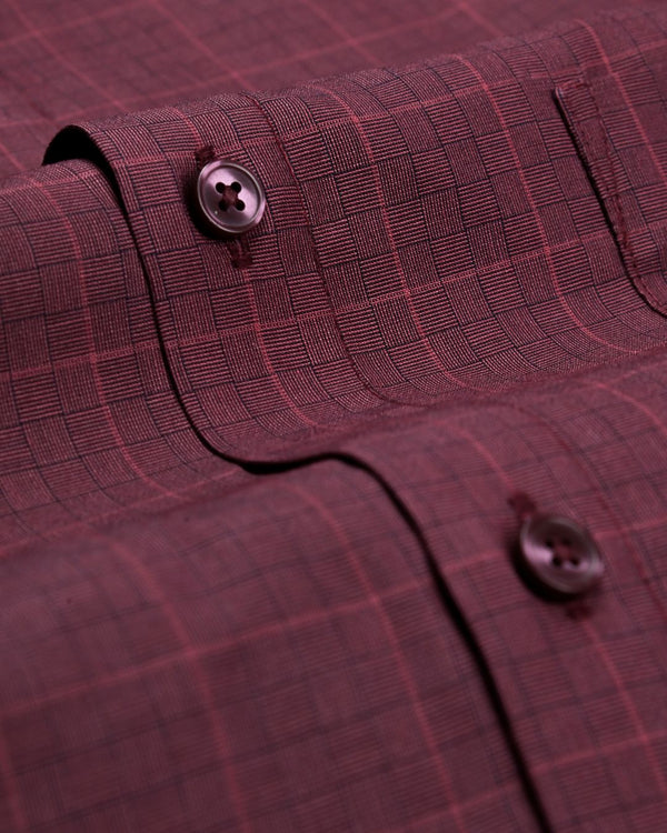 Elegant Maroon Grid- Full-Cotton Rich
