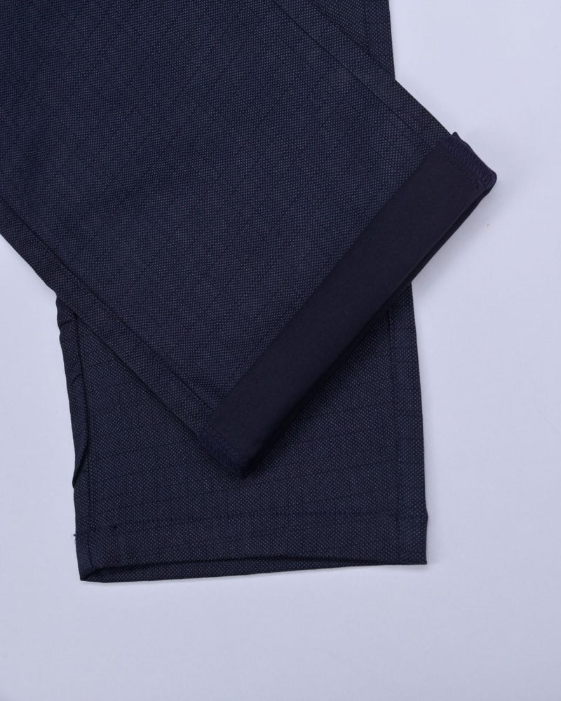 Navy Grain Checked - 2 way stretch - COTTON PANT