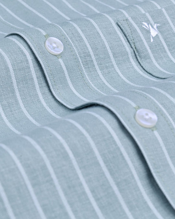 Pear Green and white Stripes -Full-Bamboo Linen