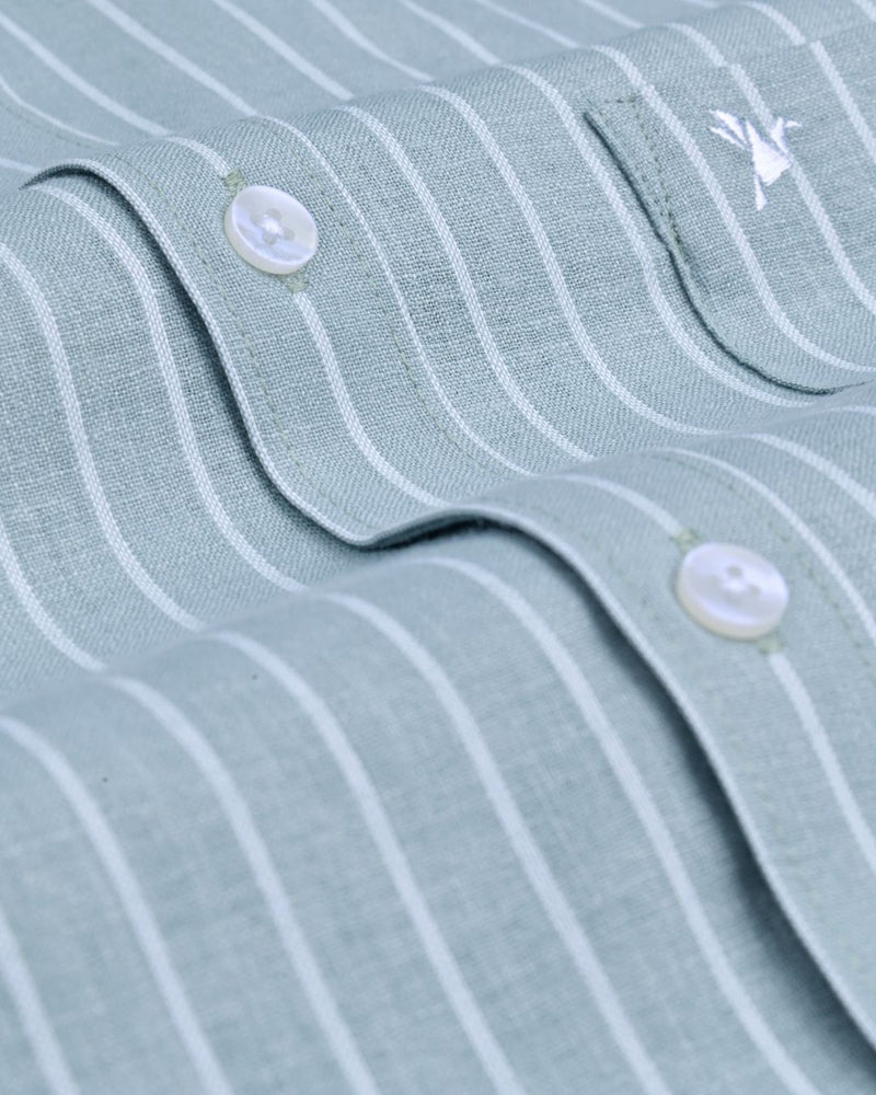 Pear Green and white Stripes -Full-Bamboo Linen