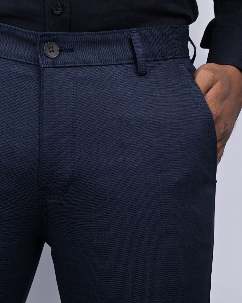 Navy Wavy Checked - 2 way stretch - COTTON PANT