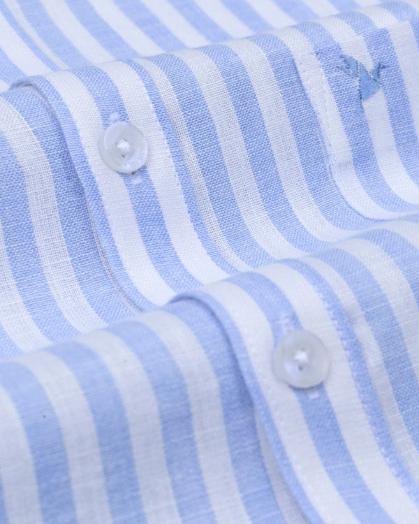 Blue and White Bars -Full-Bamboo Linen