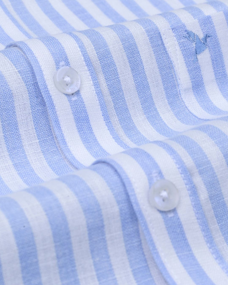 Blue and White Bars -Full-Bamboo Linen