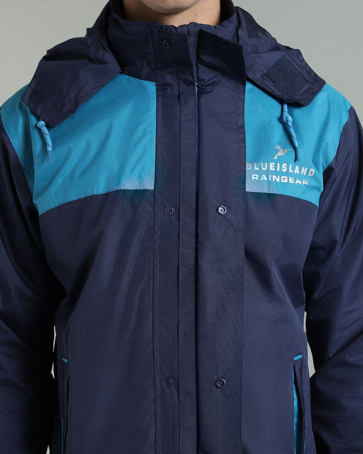 Navy with Blue Shoulder Panel - Rain Jacket with Pant