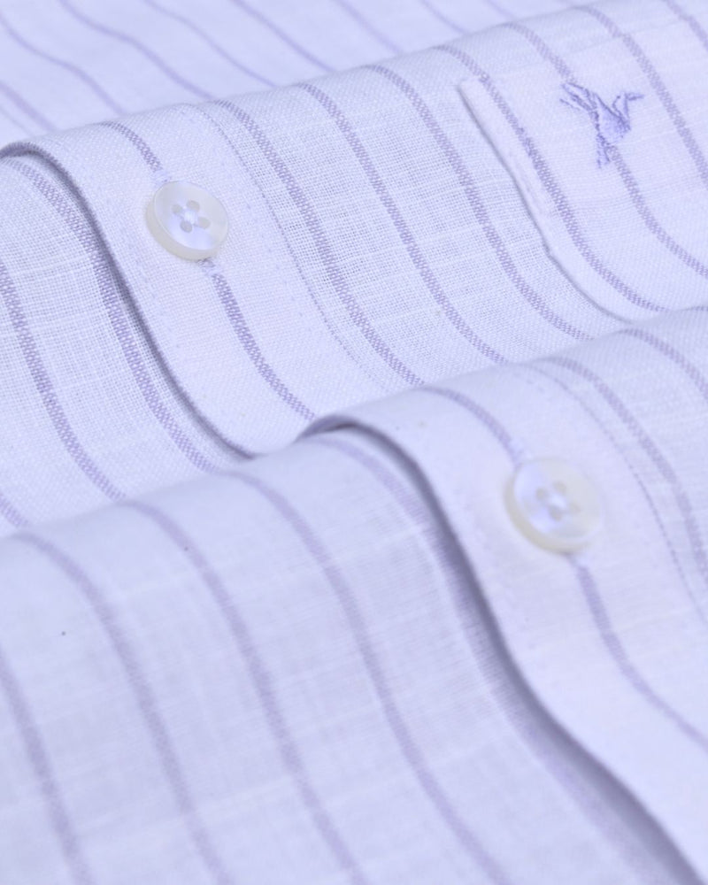 White and Big Purple Stripes -Full-Bamboo Linen